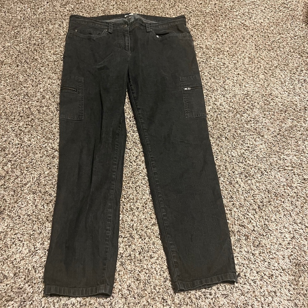 Eileen Fisher Cargo Pants Zipper Pockets Black Denim Size 8
